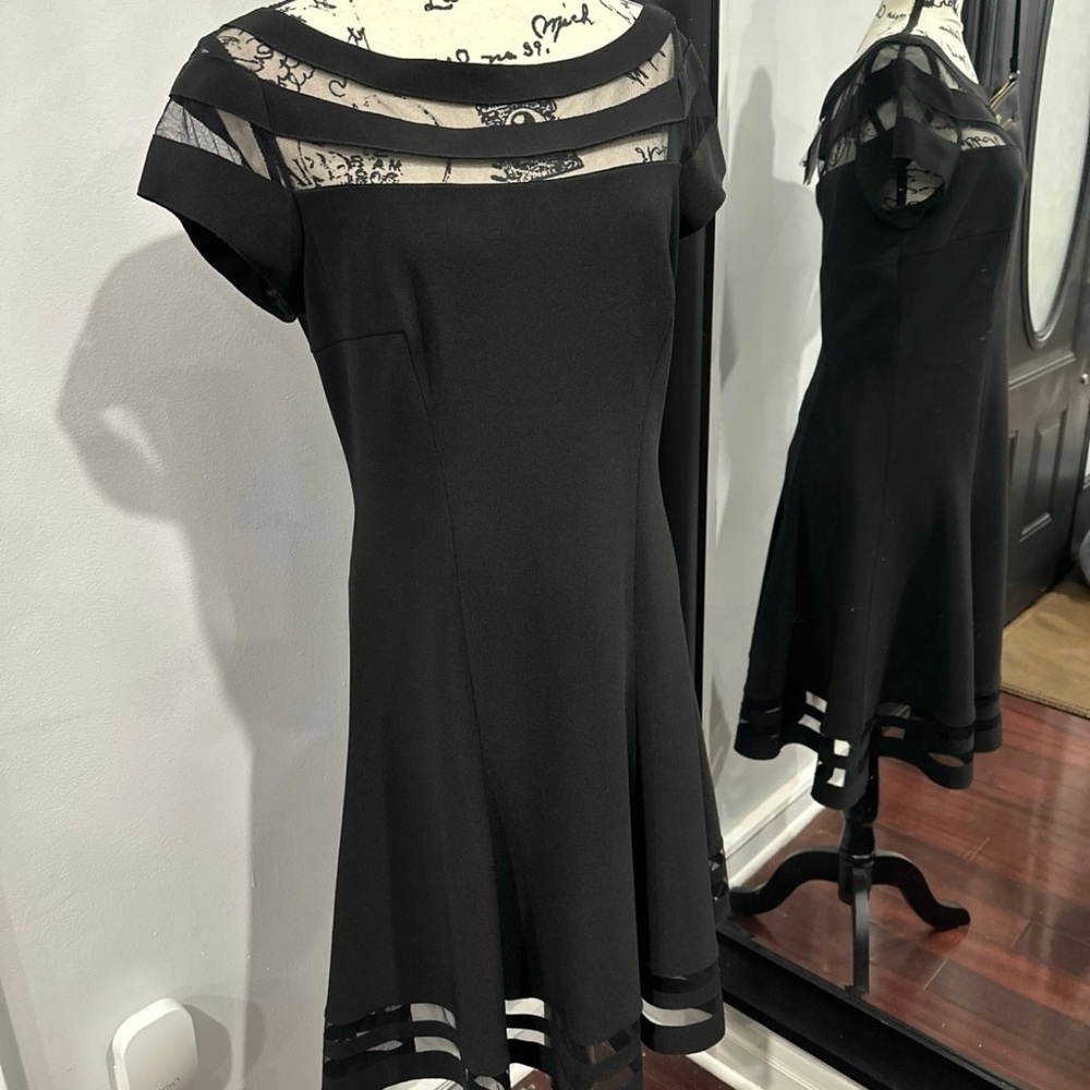 White House Black Market Black Midi Dress A-line Short Sleeve